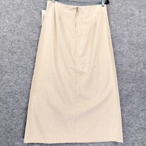 Marla Kim Skirt Sz XL Beige Linen Cotton Blend Midi Modest Slit Career Chic - Picture 12 of 12
